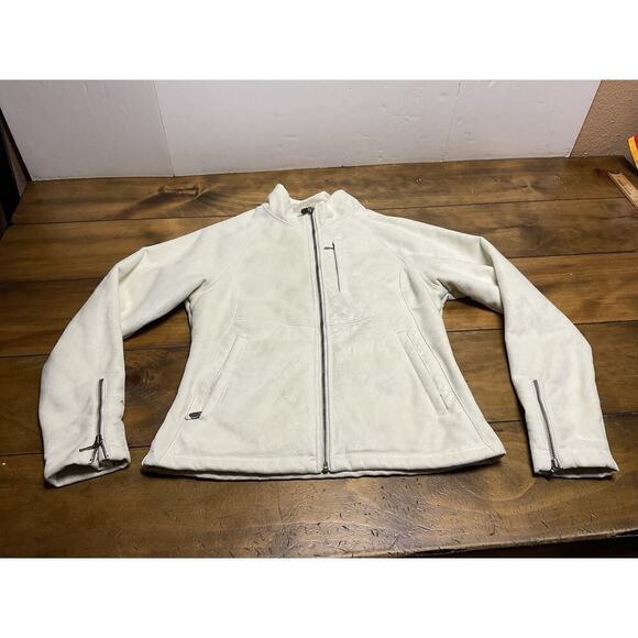 The North Face Apex Jacket Small Beige Faux Leather Full Zip Fleece Logo - Picture 1 of 16